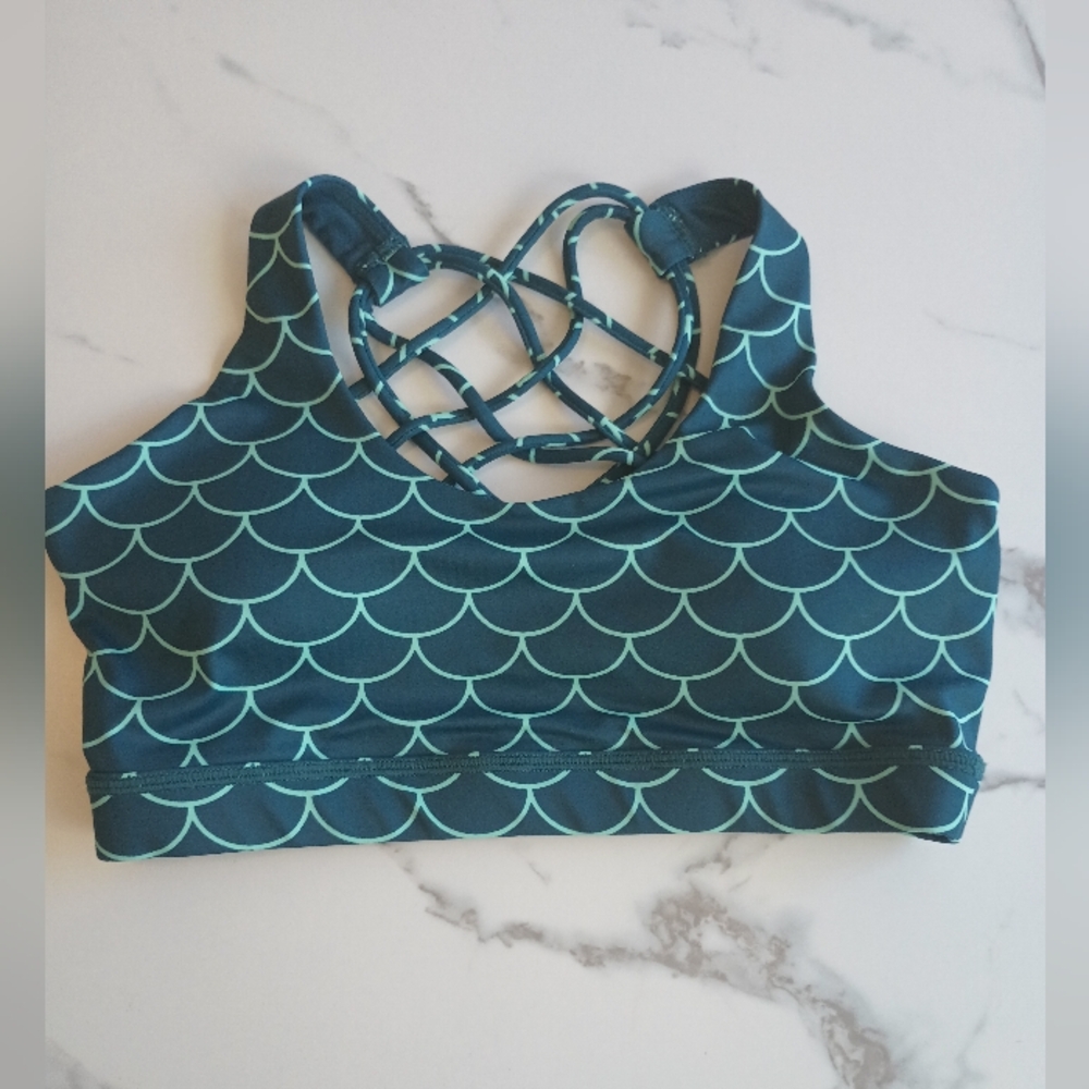 Teal and Aqua Scallop Sports Bra
